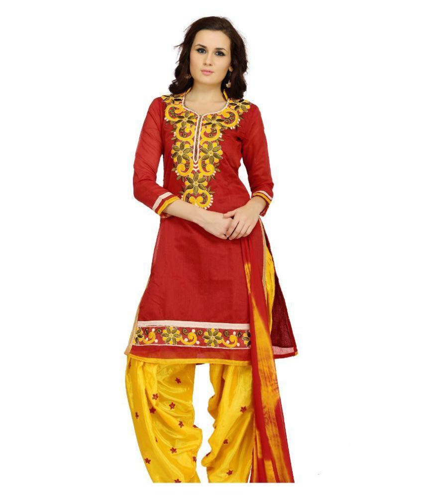 Dhara Fashion Red Chanderi Straight Semi-Stitched Suit - Buy Dhara ...