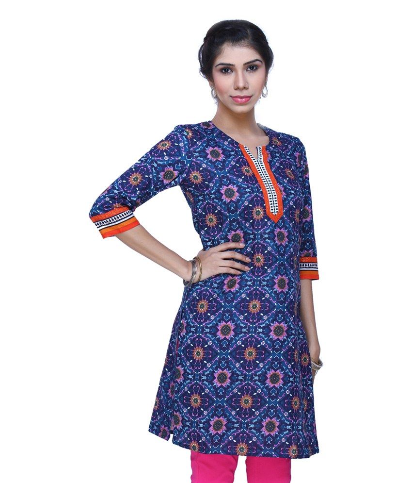 Srishti By FBB Navy Cotton Straight Kurti - Buy Srishti By FBB Navy ...