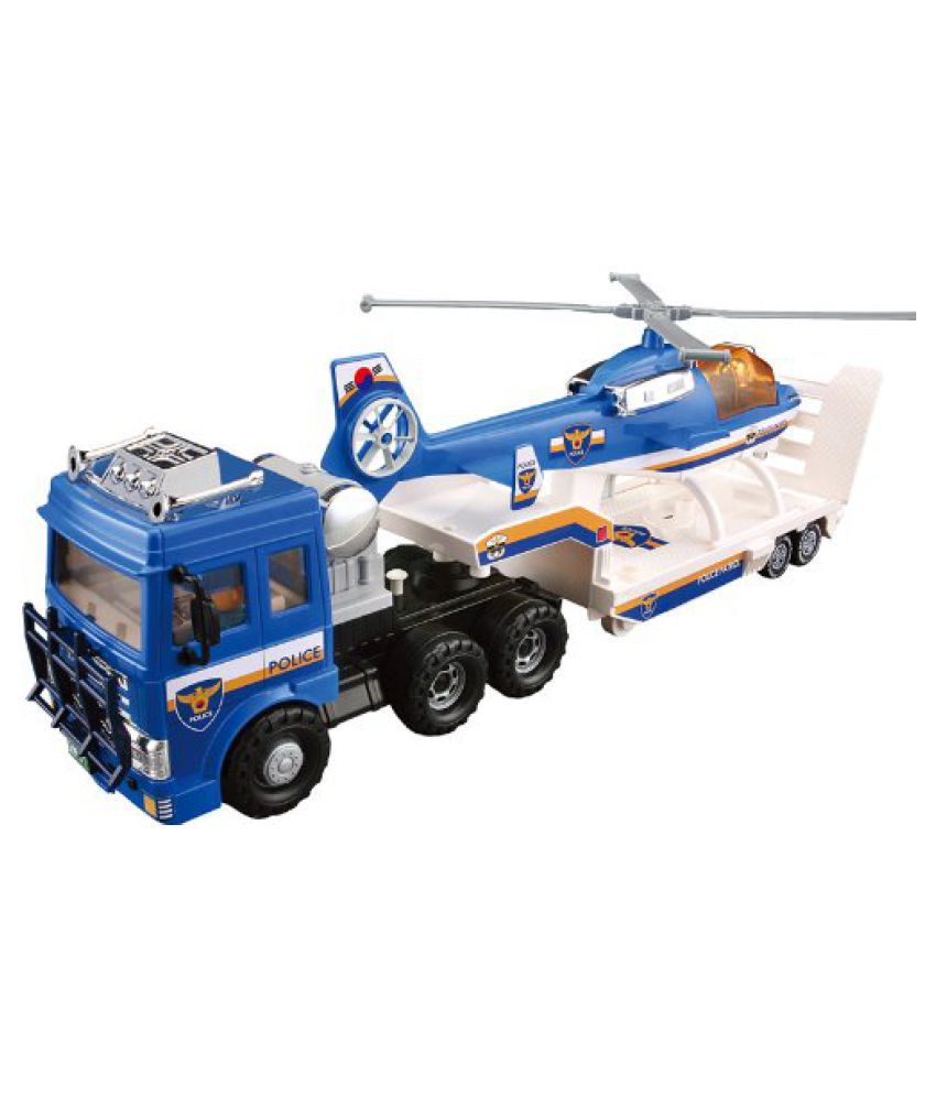 Police Helicopter Truck Transporter Small World Toys Vehicles friction powered
