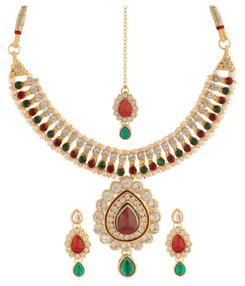 Riana Multicolour Necklace set with Earrings and Maang Tikka - Buy ...