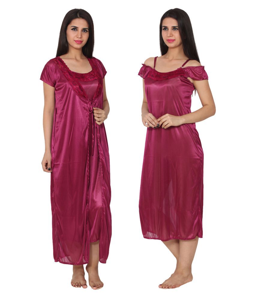 Buy Ansh Fashion Wear Maroon Satin Nighty & Night Gowns Online at Best ...