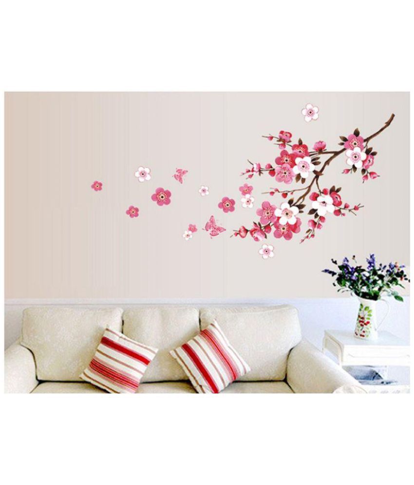     			Jaamso Royals Pink Blossom Flower PVC Pink Wall Stickers