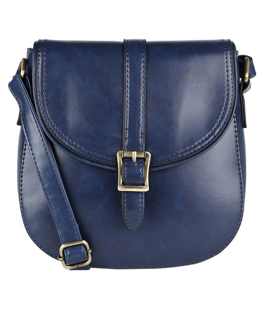 Lino Perros BLUE Faux Leather Sling Bag - Buy Lino Perros BLUE Faux ...