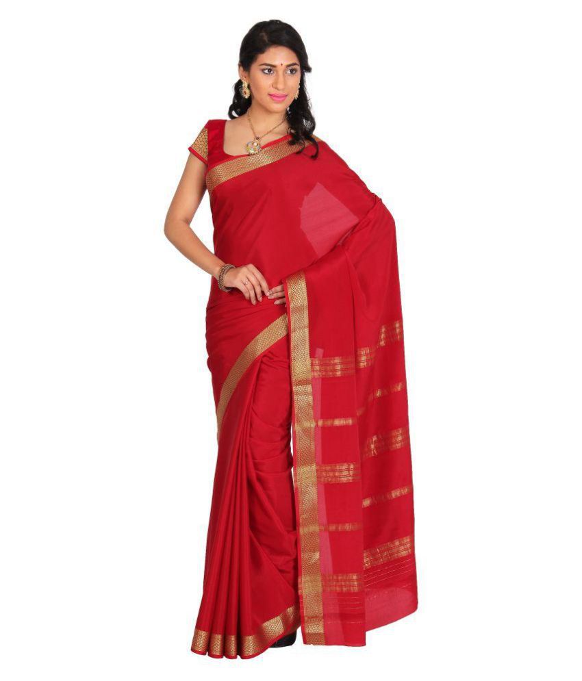 Kaushika Sarees Red Mysore Silk Saree - Buy Kaushika Sarees Red ...