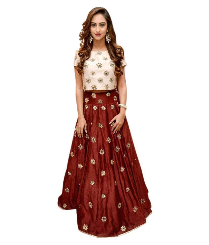     			Active Brown and Red Bangalore Silk A-line Semi Stitched Lehenga