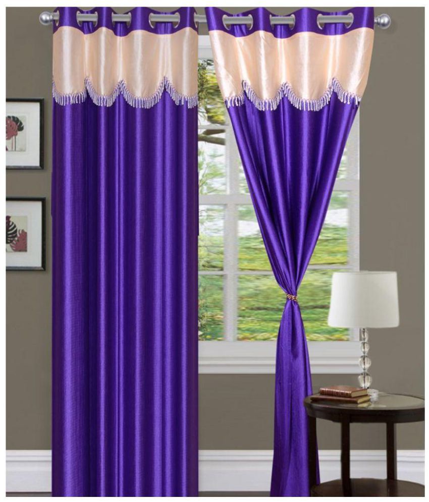     			Panipat Textile Hub Solid Semi-Transparent Eyelet Door Curtain 7 ft Pack of 2 -Purple