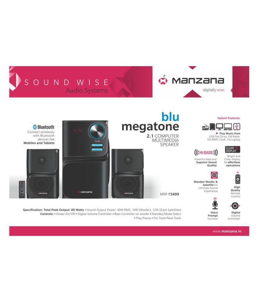 manzana blu megatone 2.1 bluetooth speaker