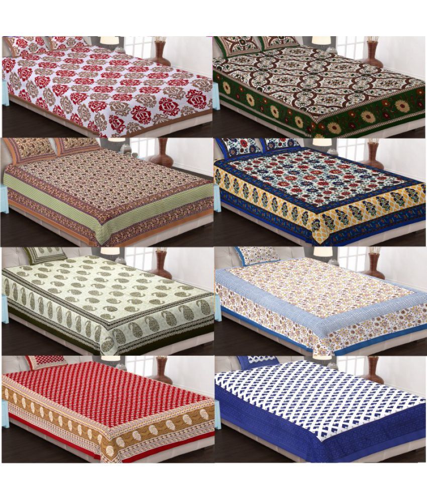 Bedding Bazar King Cotton Multicolor Printed Bed Sheet Set of 8 Buy