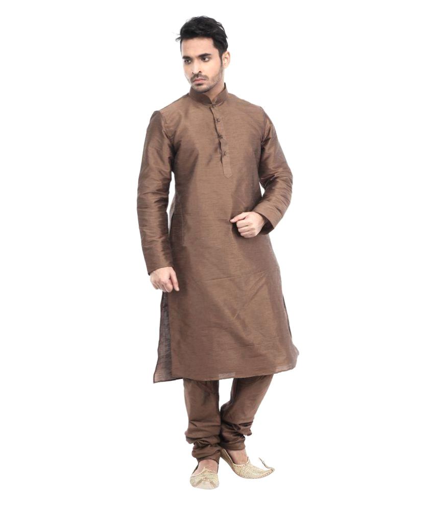     			Deyann Brown Silk Blend Kurta Pyjama Set