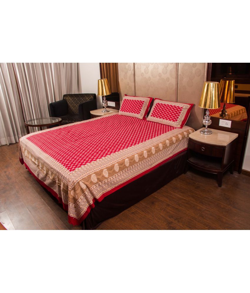     			Kismat Collection Double Cotton Red Floral Bed Sheet