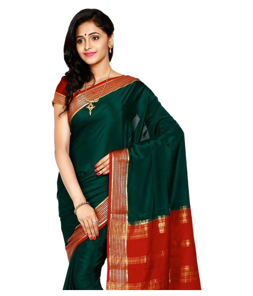 Kaushika Sarees Green and Red Mysore Silk Saree - Buy Kaushika Sarees ...