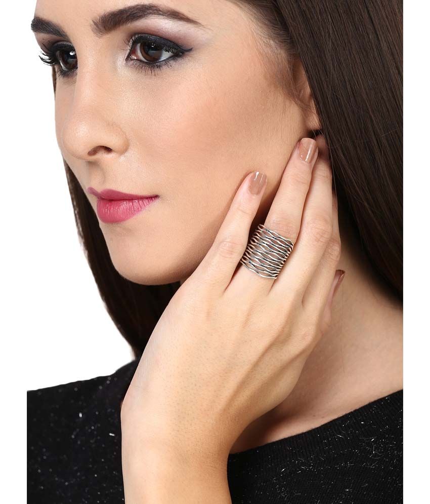 Thingalicious Oxidised Layered Silver Plated Adjustable Cuff Ring Buy