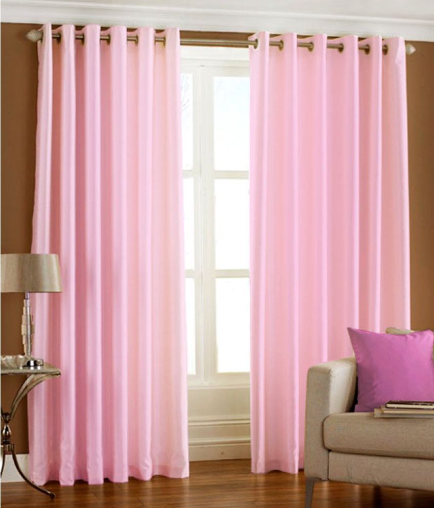     			Homefab India Plain Semi-Transparent Eyelet Window Curtain 5ft (Pack of 2) - Pink