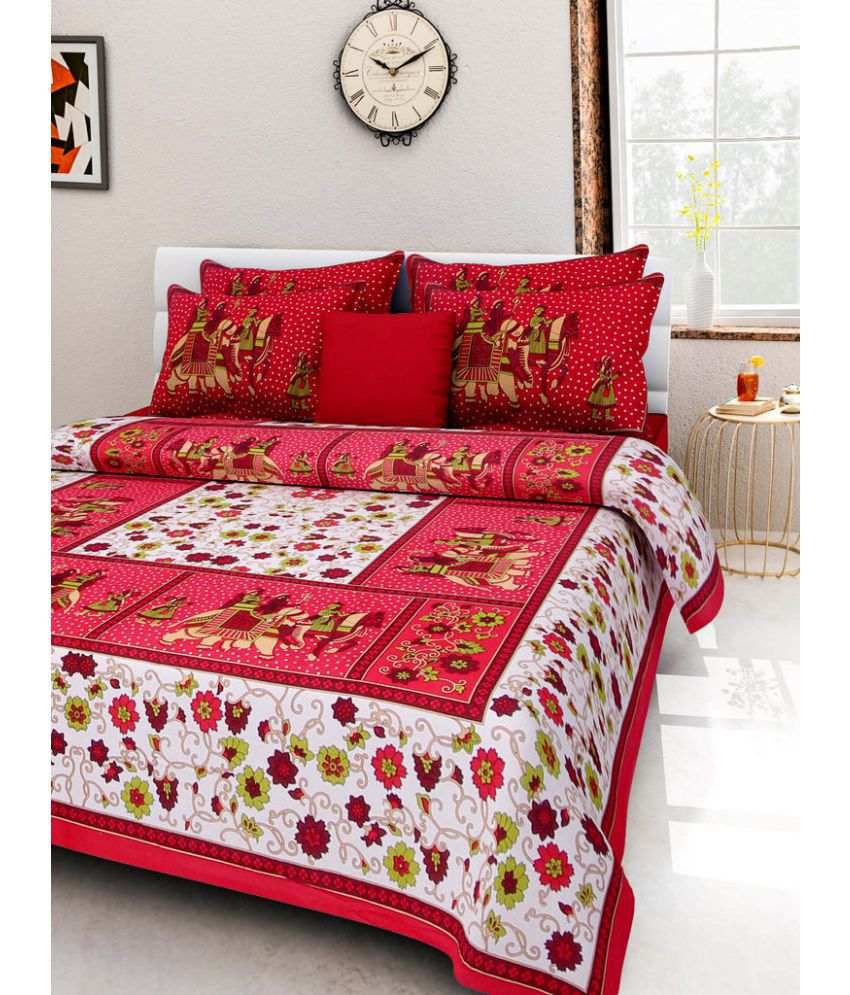     			Kismat Collection - Multicolor Cotton 1 Bedsheet with 2 Pillow Covers