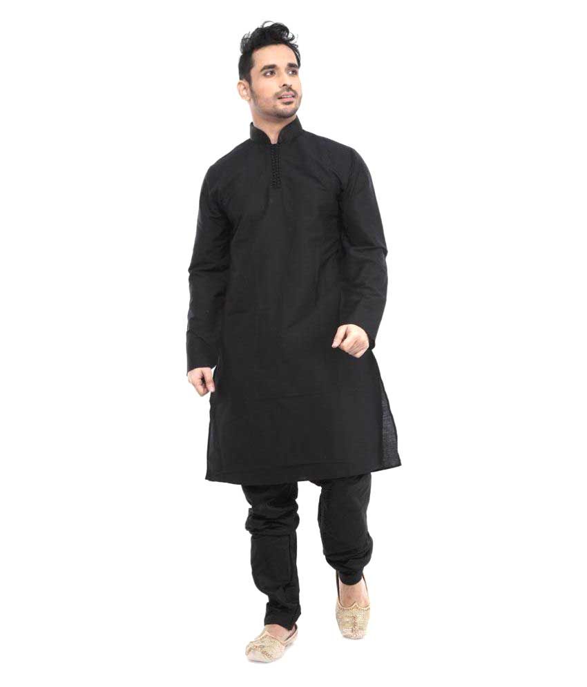     			Deyann Black Silk Blend Kurta Pyjama Set