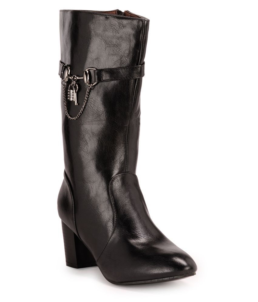 Nell Black Mid Calf Bootie Boots Price in India- Buy Nell Black Mid ...