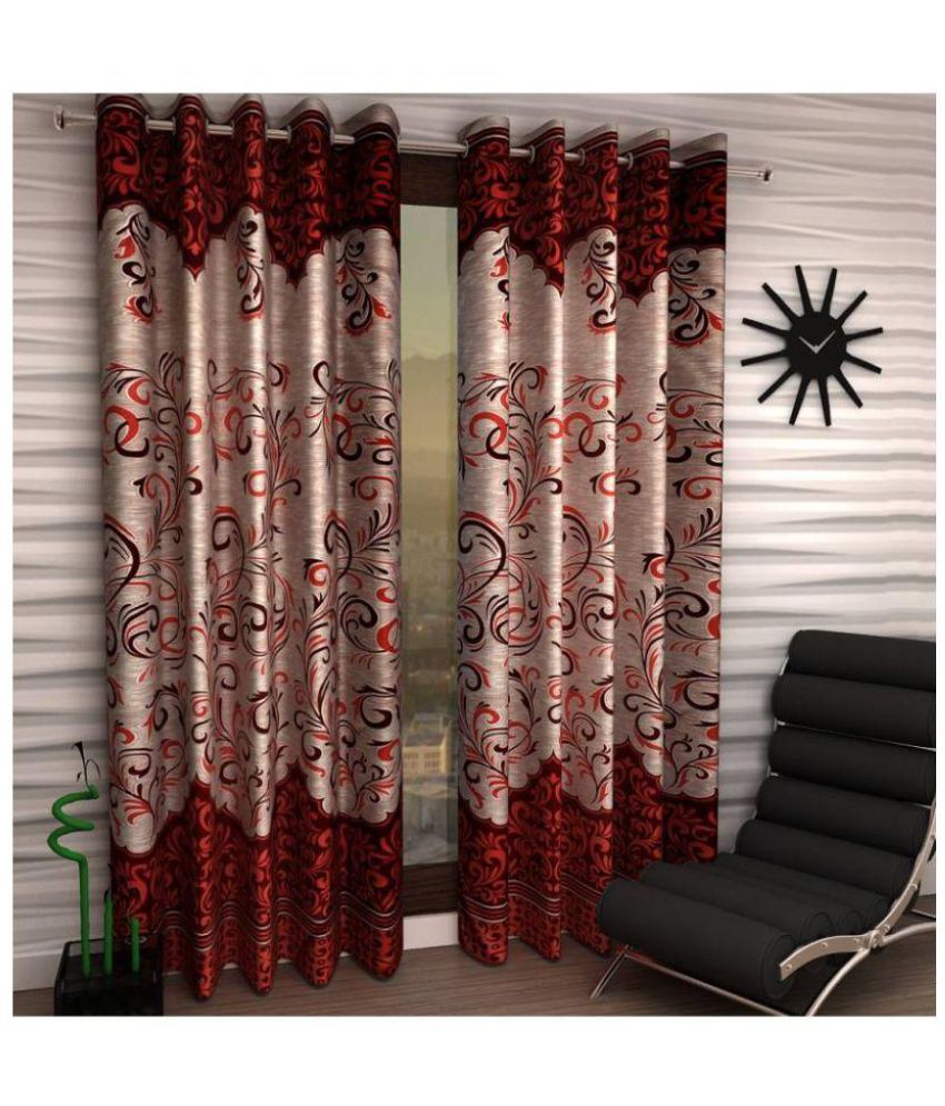     			Panipat Textile Hub Printed Semi-Transparent Eyelet Door Curtain 7 ft Pack of 2 -Multi Color