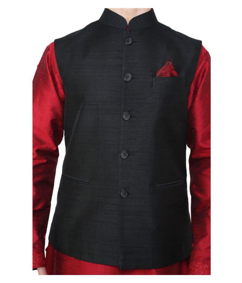 Kurta Palace Black Silk Nehru Jacket - Buy Kurta Palace Black Silk ...
