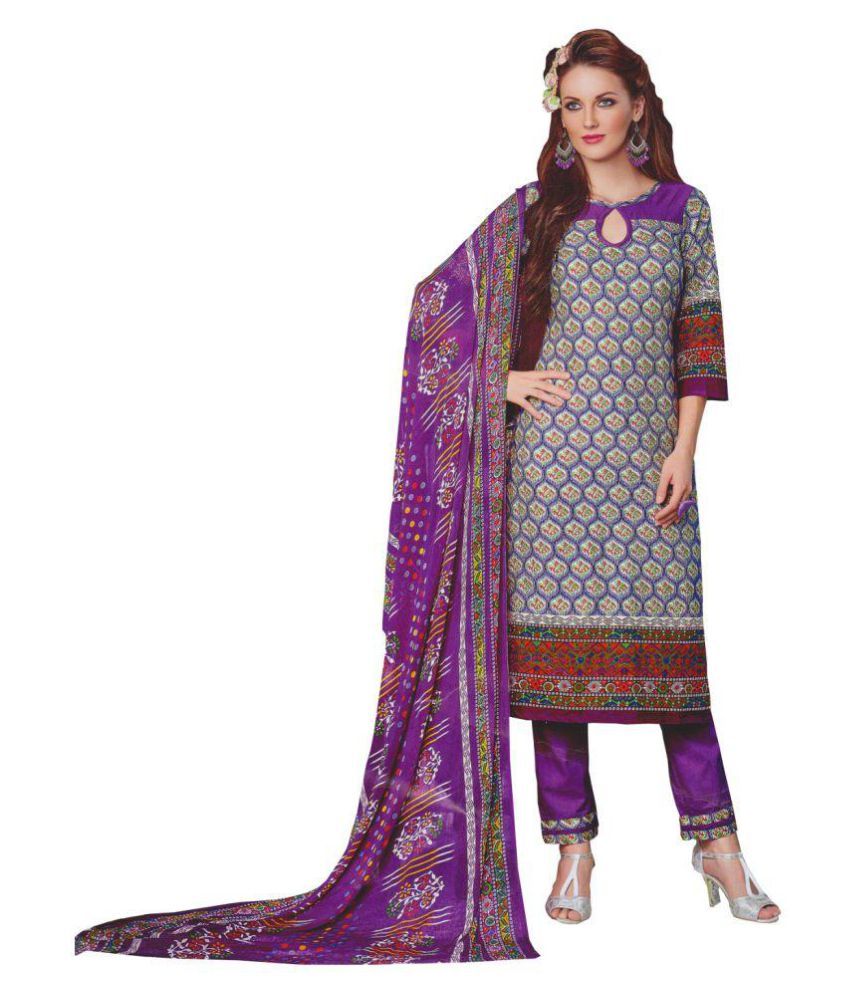 Suryajyoti Purple and Grey Cotton Dress Material Buy Suryajyoti