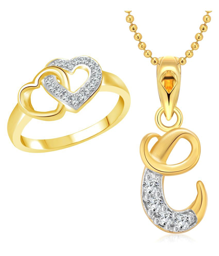     			Vighnaharta Golden Alloy Hum Tum Heart Ring With Pendant