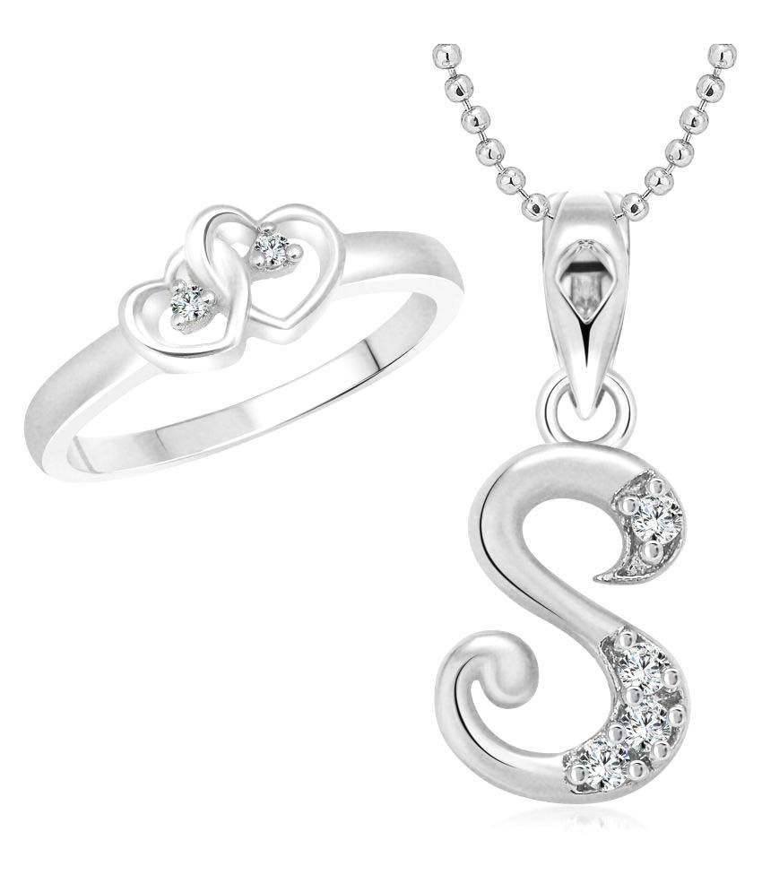     			Vighnaharta Silver Alloy Dual Heart Ring With Pendant
