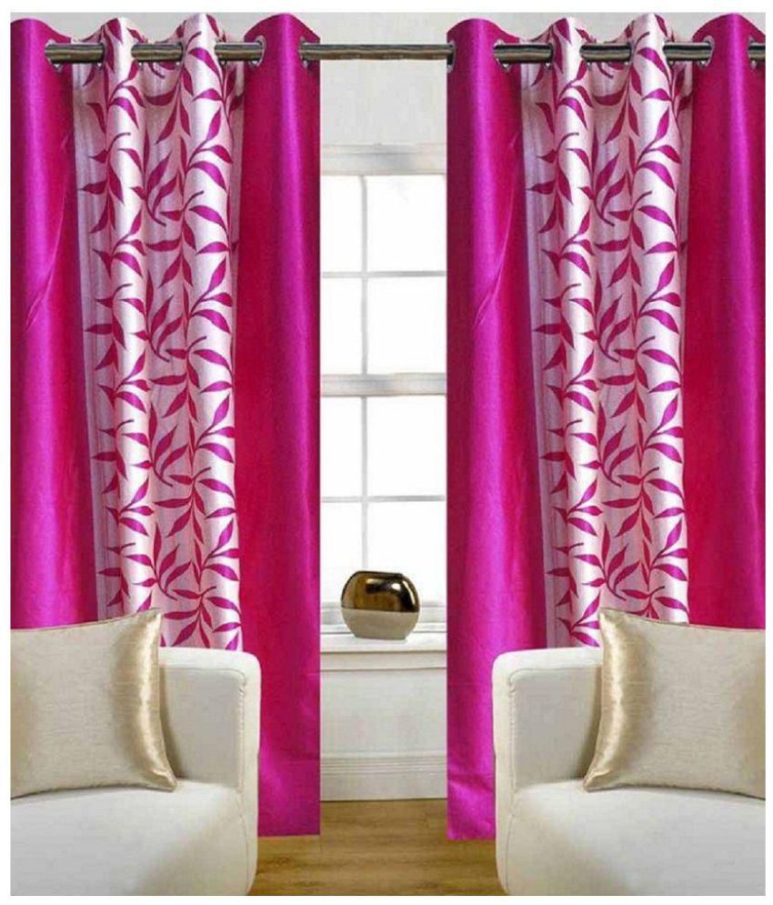     			Panipat Textile Hub Floral Semi-Transparent Eyelet Door Curtain 7 ft Pack of 2 -Pink