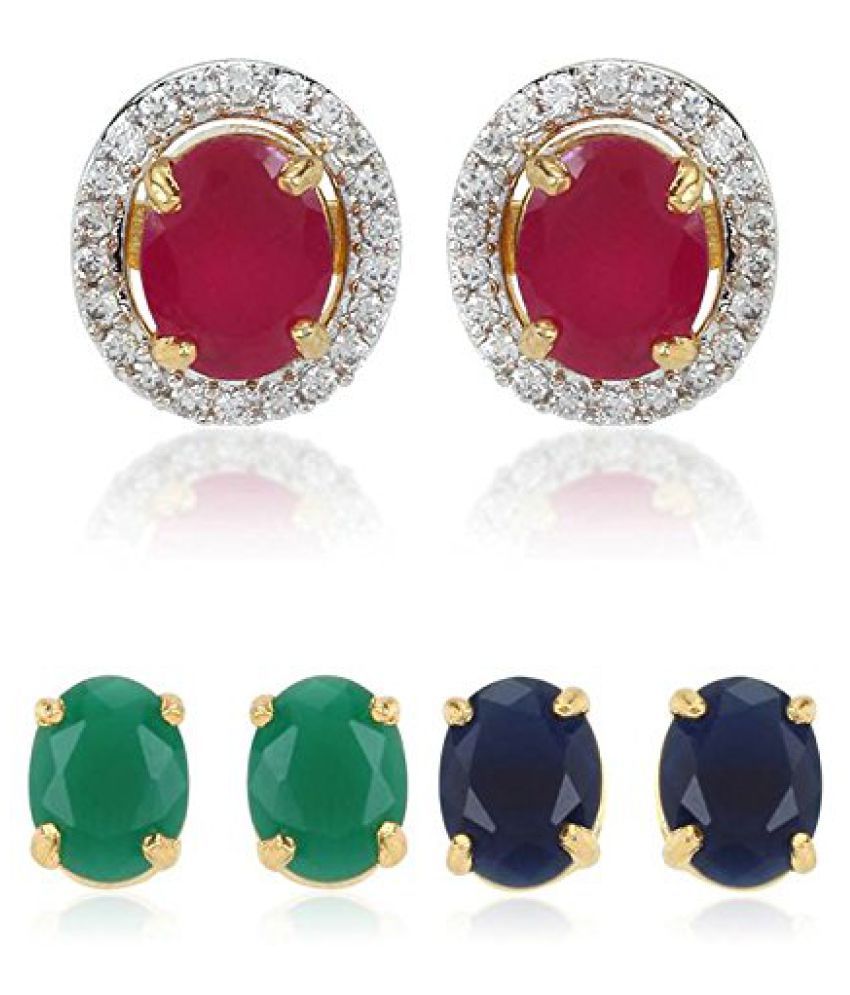     			Youbella Multicolor Crystal Studded Stud Earrings with Changable Stones