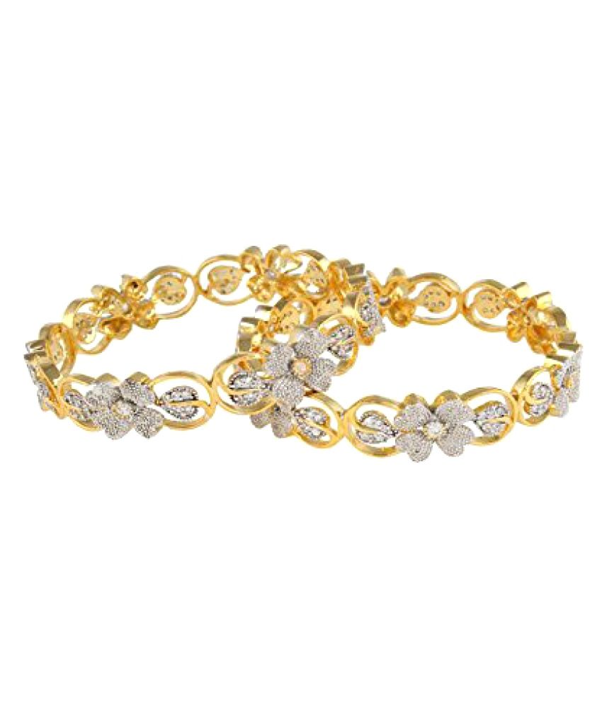     			YouBella American Diamond Studded Floral Shape Gold Plated Bangle Set