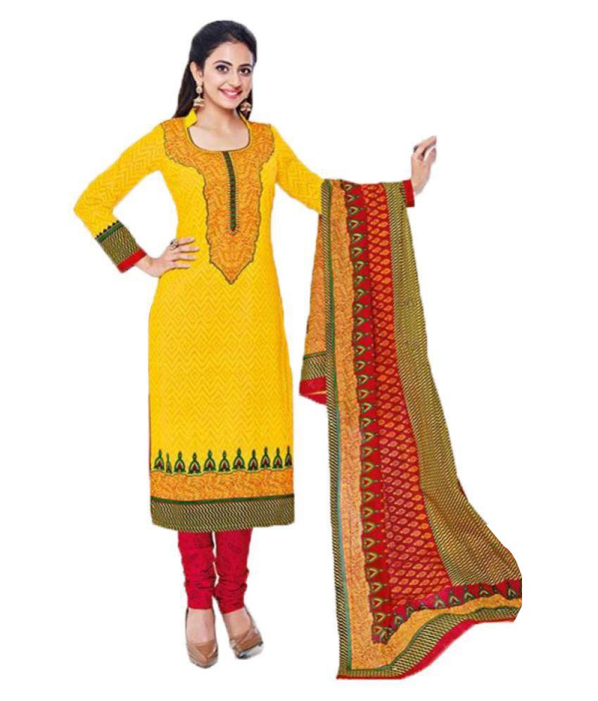 Sudev Yellow Cotton Dress Material Buy Sudev Yellow Cotton Dress