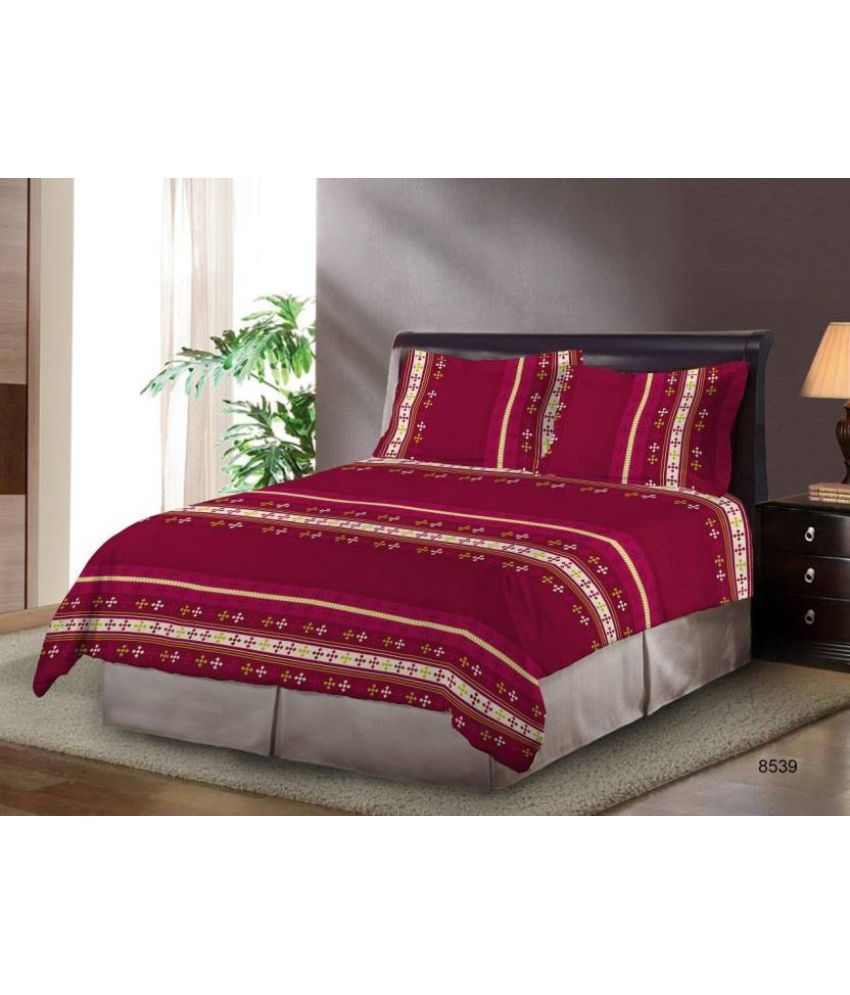 Bombay Dyeing Double Poly Cotton Pink Abstract Bed Sheet Coordinated