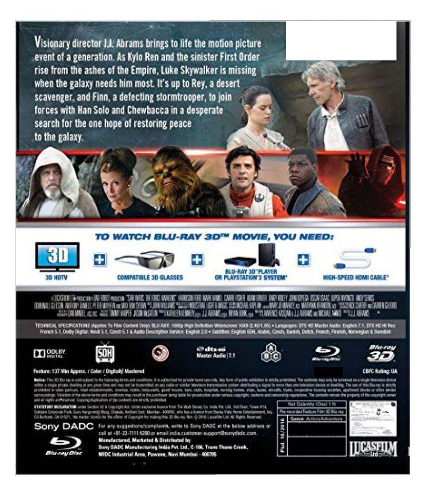 Star Wars The Force Awakens Blu Ray 3d English Buy Online