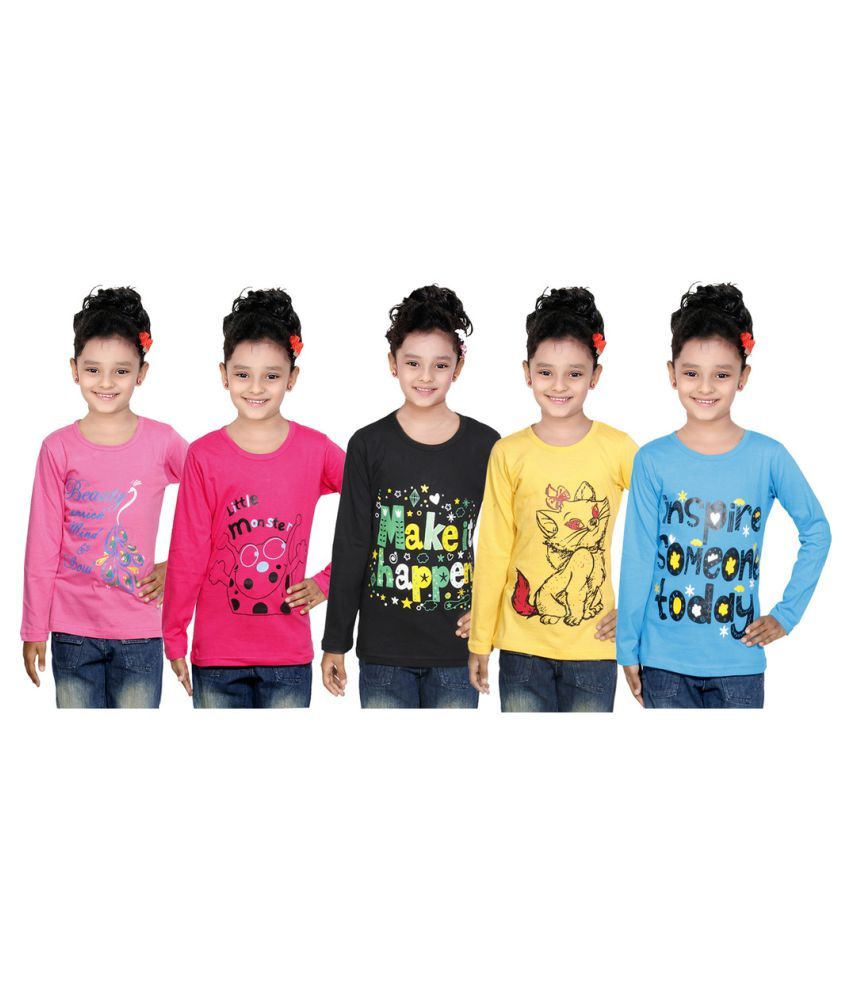     			IndiWeaves Multicolor Cotton T-Shirts - Pack of 5