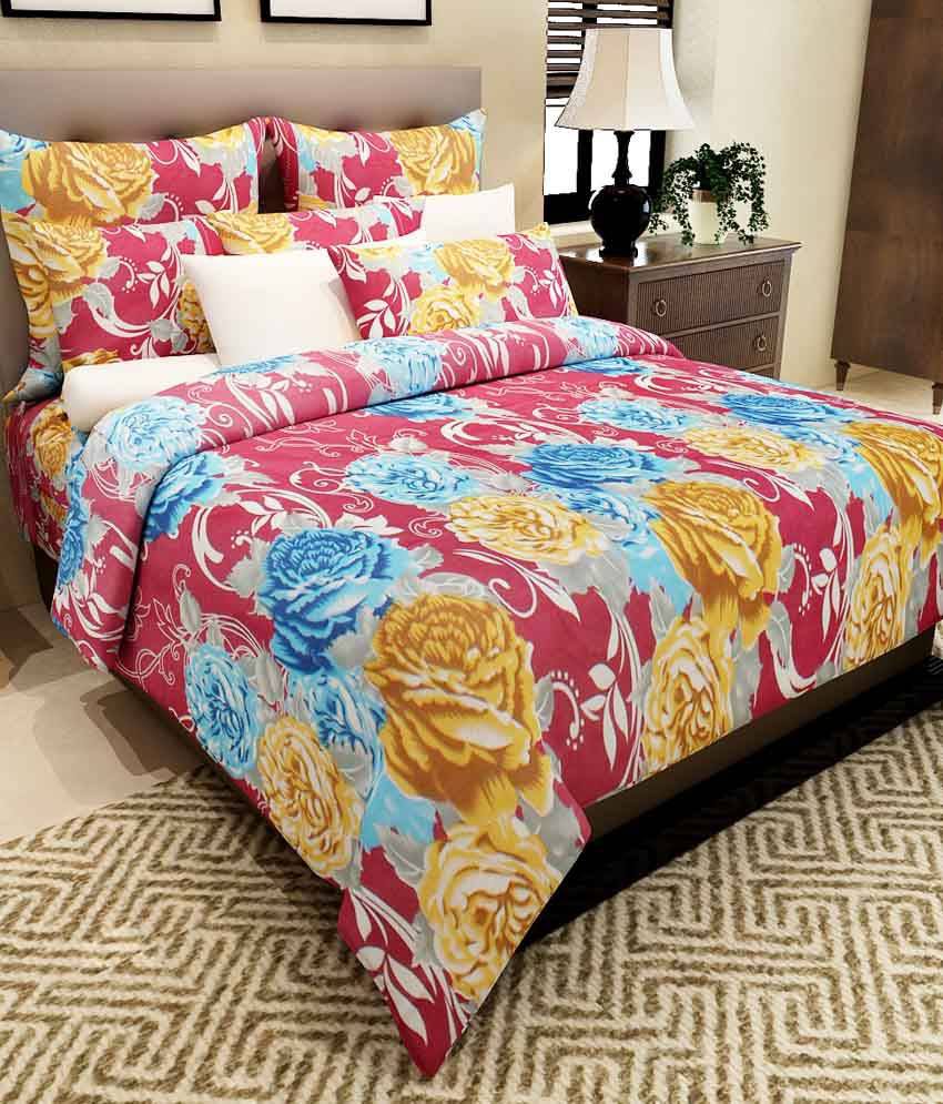     			Home Candy 100% Cotton Dazzling Floral Double Bed Sheet with 2 Pillow Covers