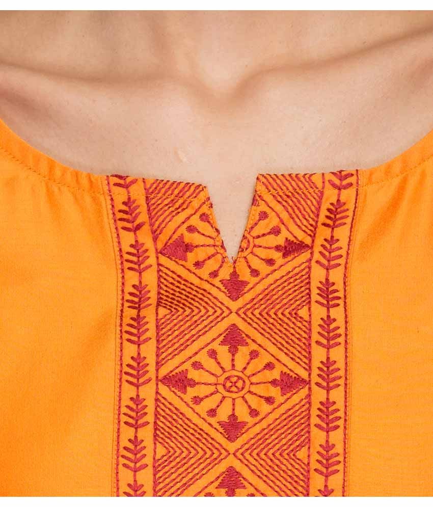 Srishti by Fbb Orange Art Silk Straight Kurti Buy