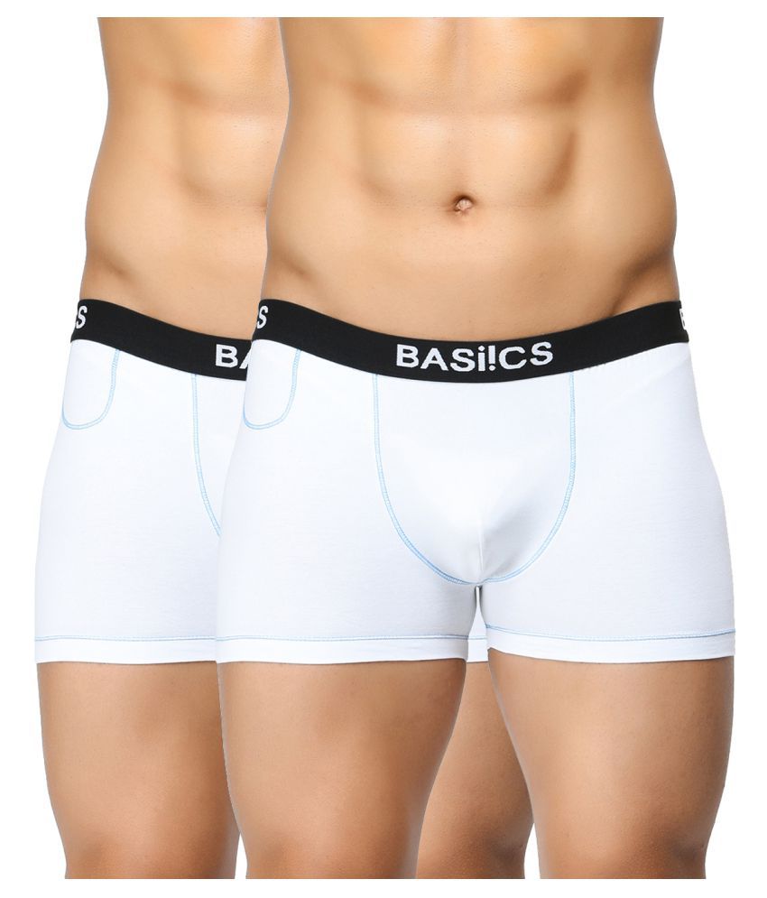     			BASIICS By La Intimo - White Cotton Blend Men's Trunks ( Pack of 2 )