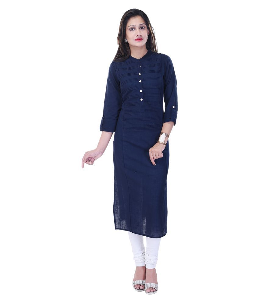 Style N Shades Blue Cotton Straight Kurti - Buy Style N Shades Blue ...