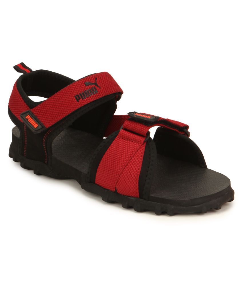 red puma sandals