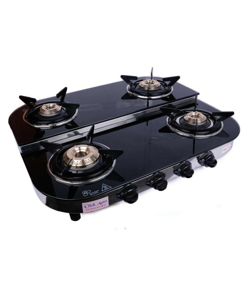 Click Auto Kitchen queen 4 Burner Glass Manual Gas Stove Price in India