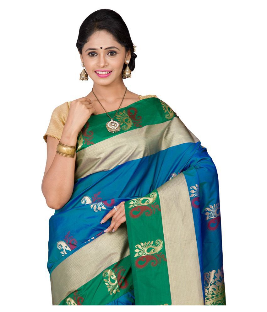 Mitasha Blue Art Silk Saree - Buy Mitasha Blue Art Silk Saree Online at ...