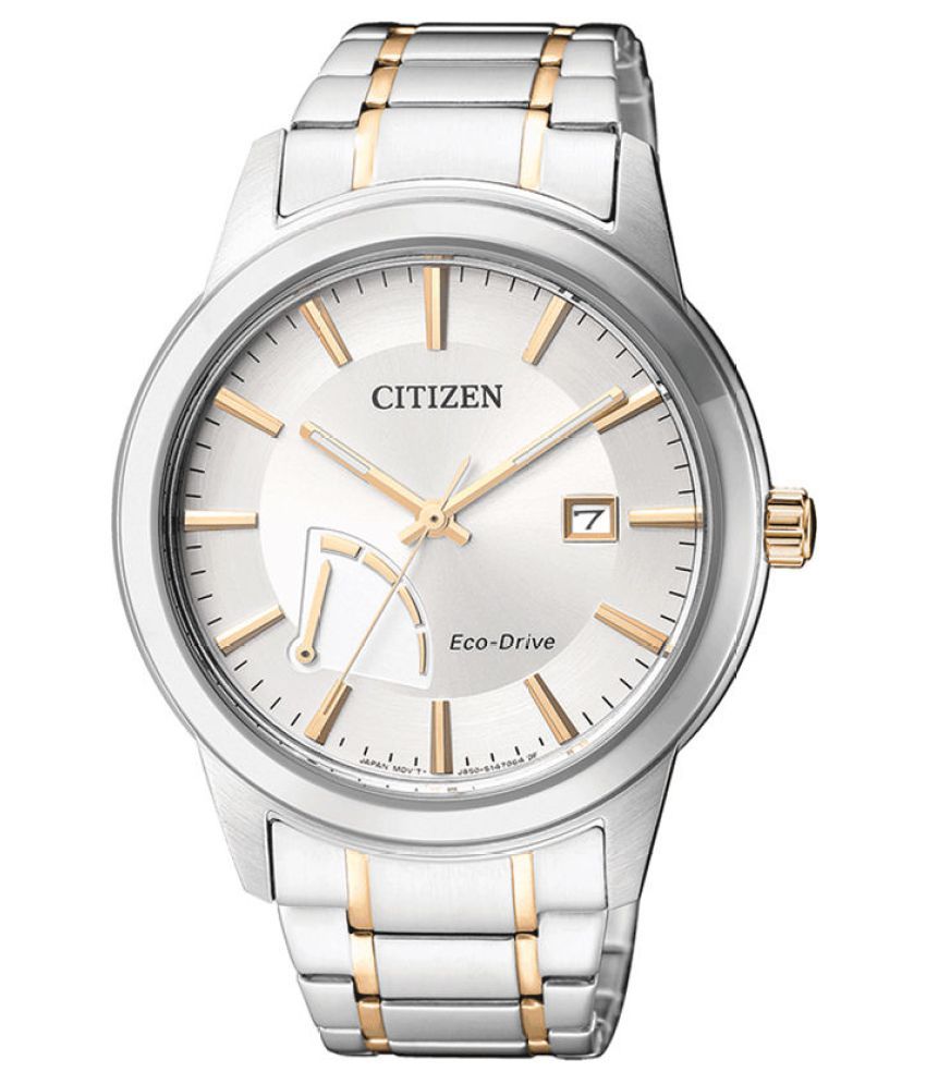 citizen silver watch with blue face