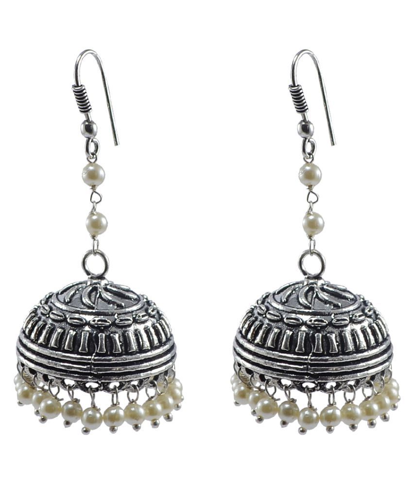 Indian Earrings Jhumka with Hanging Pearl Beads Danglers Jhumki Earring ...