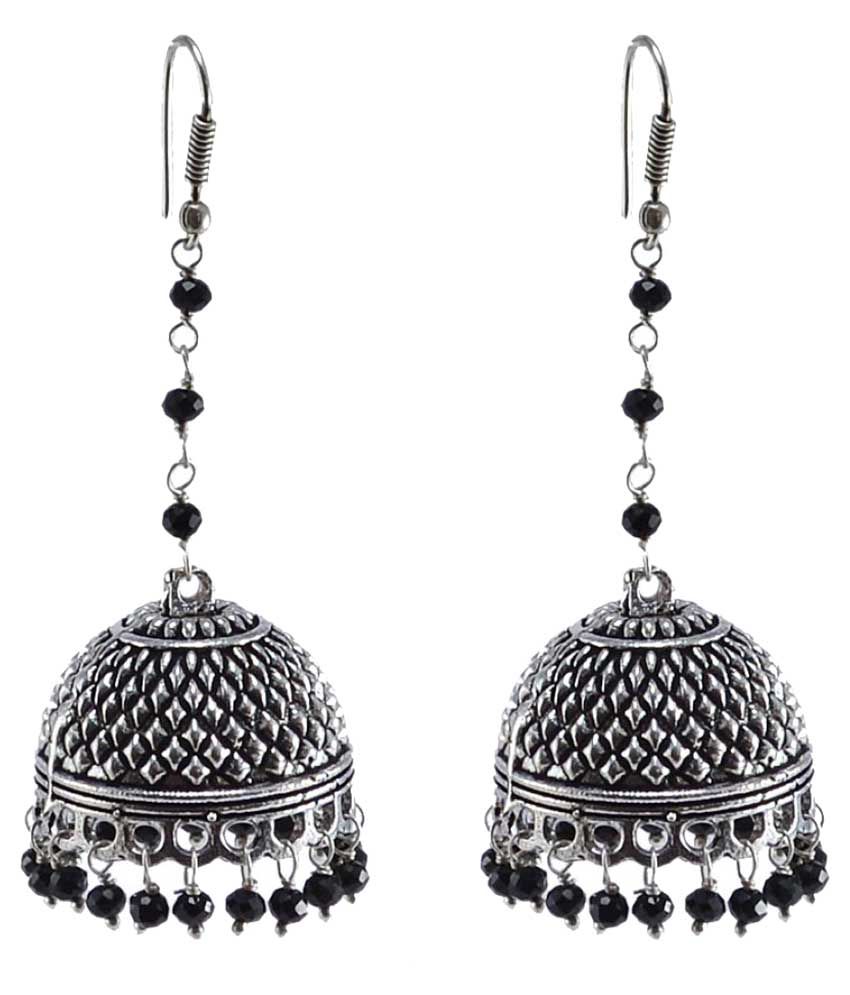 Tribal EarringsVintage Danglers with Black Crystal Beads Jhumka