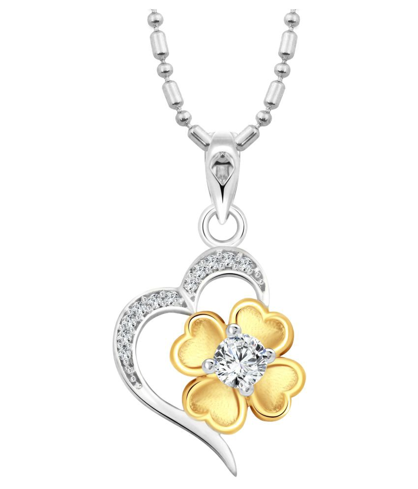     			Vighnaharta Awesome Floral Heart  Rhodium Plated Pendant 
