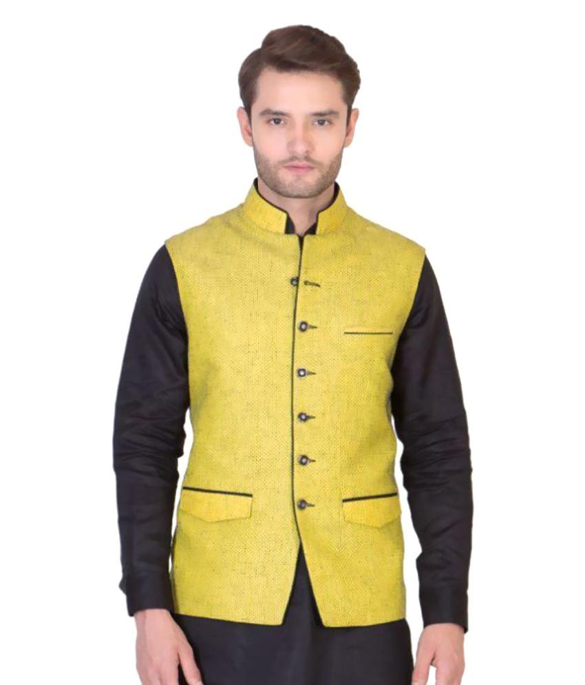 Desam Yellow Jute Nehru Jacket - Buy Desam Yellow Jute Nehru Jacket ...