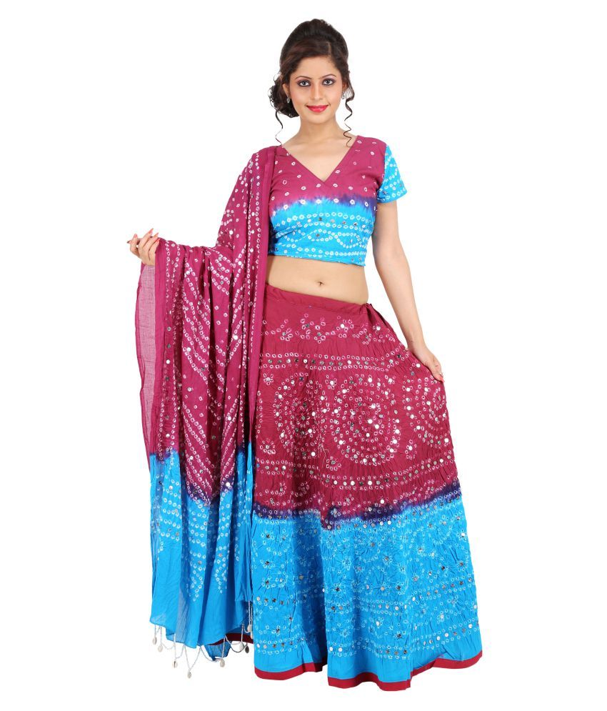 Gurukripa Shopee Pink and Blue Cotton Circular Stitched Lehenga - Buy ...