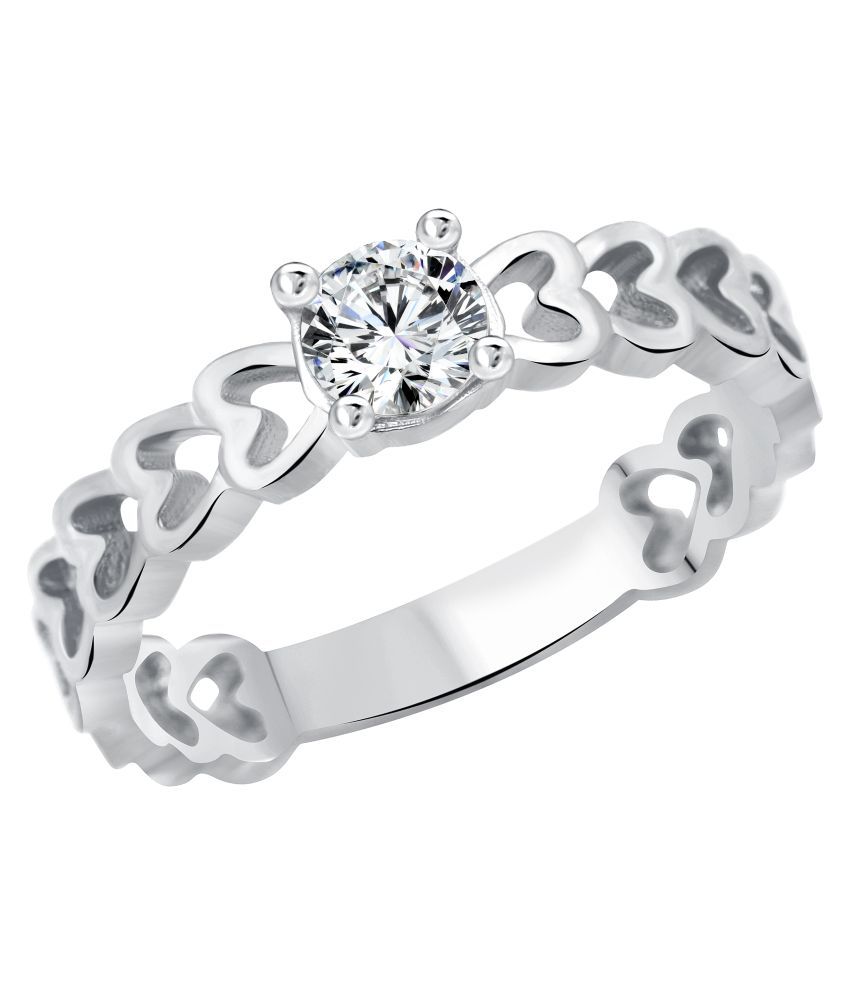     			Vighnaharta Beautiful Heart Solitaire CZ Rhodium Plated Ring for Women [Size14]