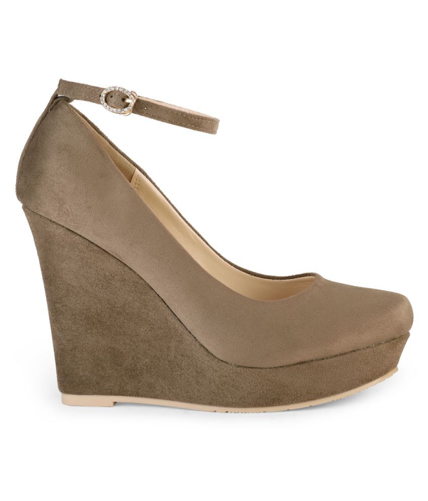 khaki wedge heels