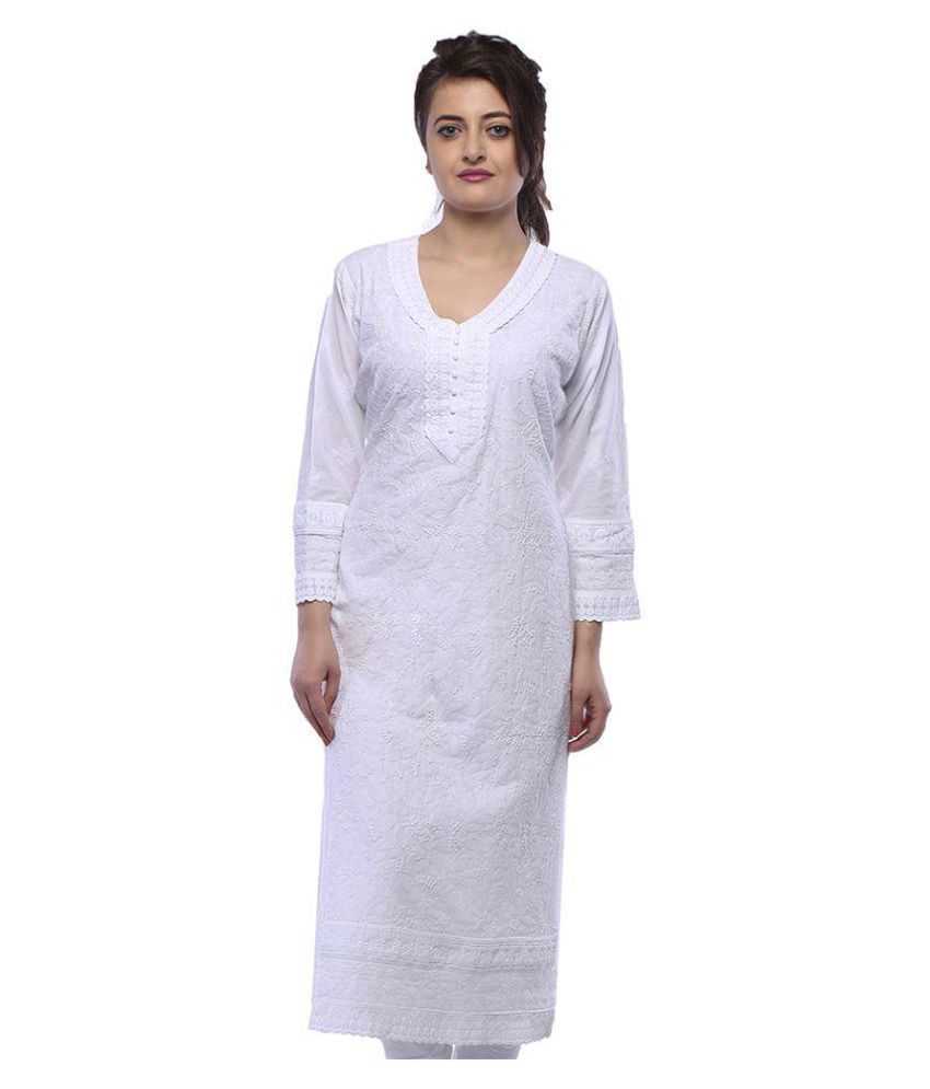 Ada White Cotton Straight Chikan Kurti Ada White Cotton Straight Chikan Kurti