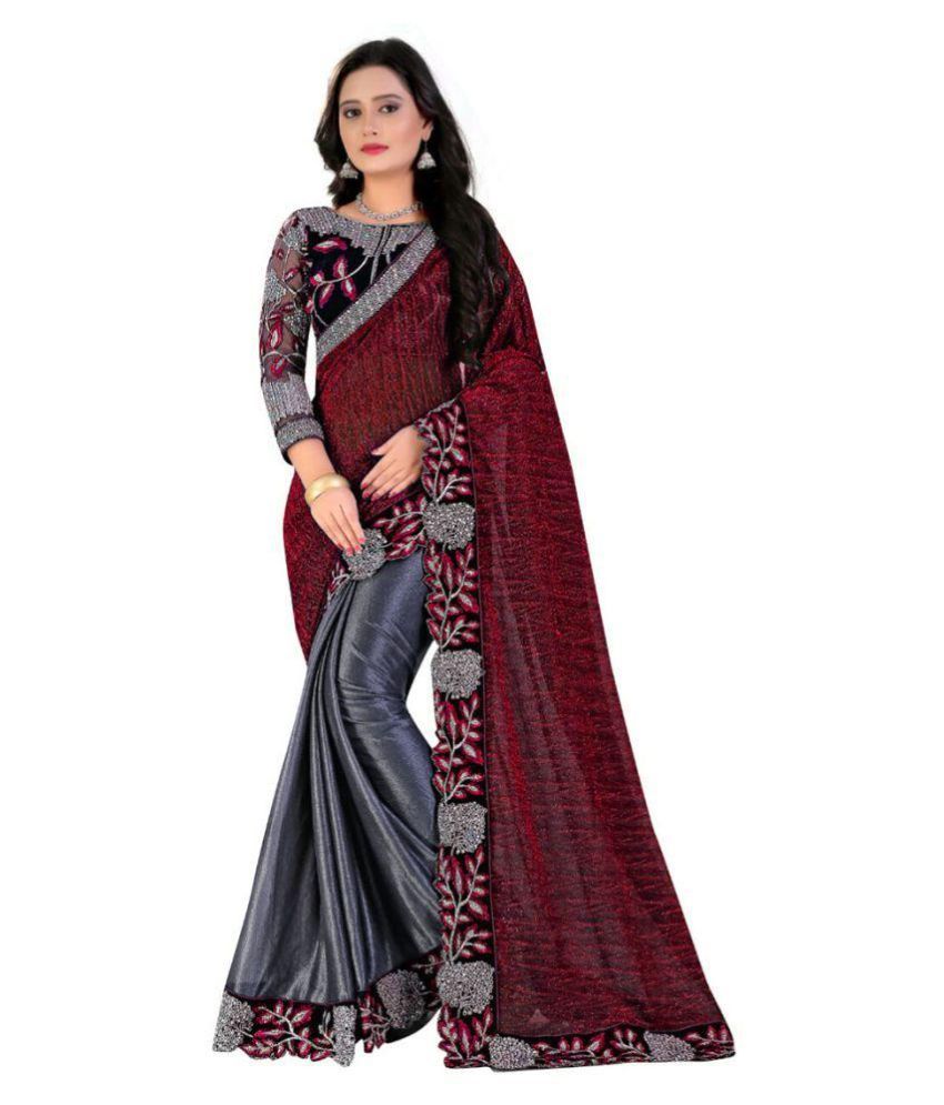     			Rudra Fashion Brown and Grey Lycra Saree