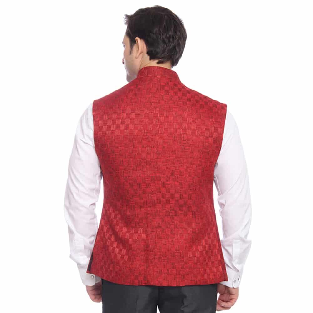 Raymond Red Cotton Blend Nehru Jacket - Buy Raymond Red Cotton Blend Nehru Jacket Online at Low 